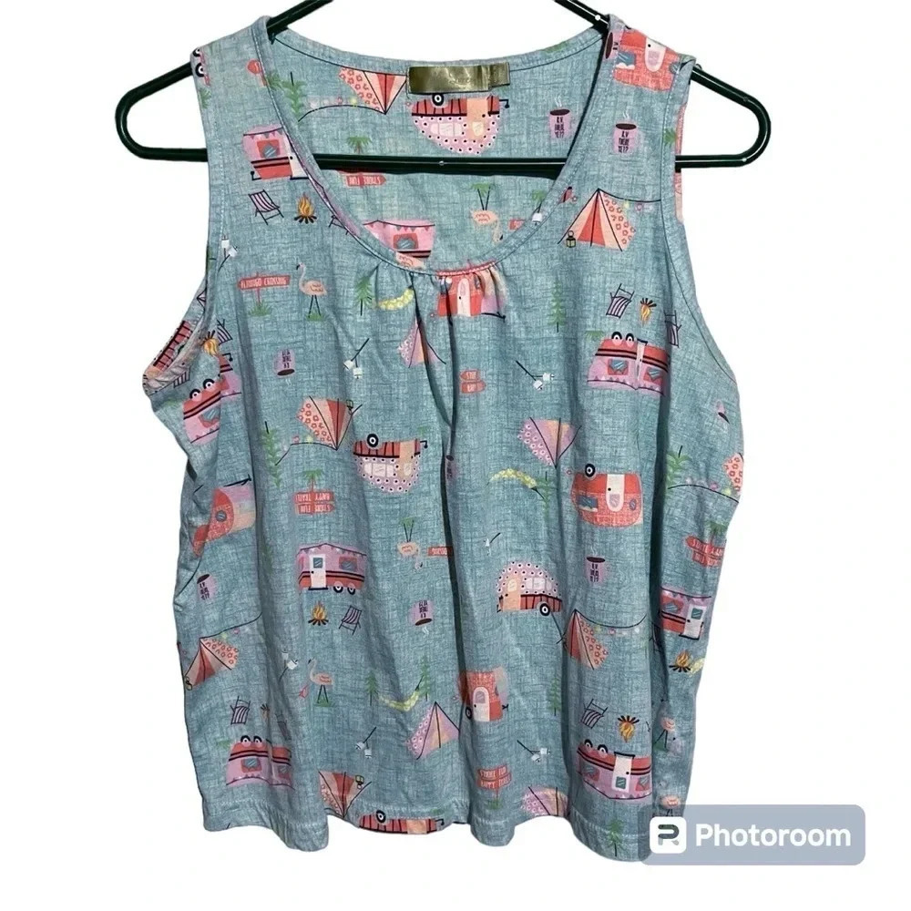 Mia Lucce Pajama Tank Top CAMPING RV VACATION Womens Size M